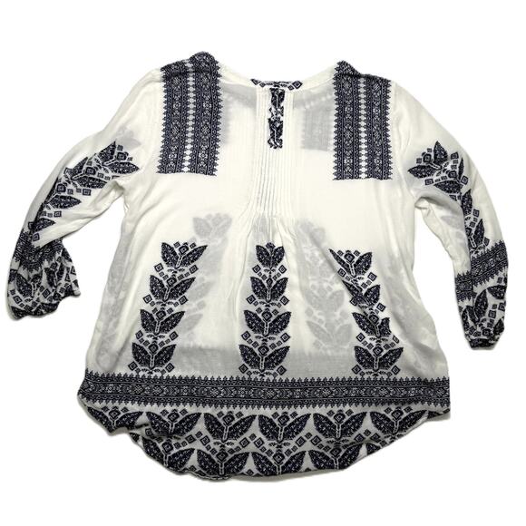 Pale Sky Women Pleated Tunic Top Boho Peasant Western Cowgirl, split neck top - Picture 3 of 8